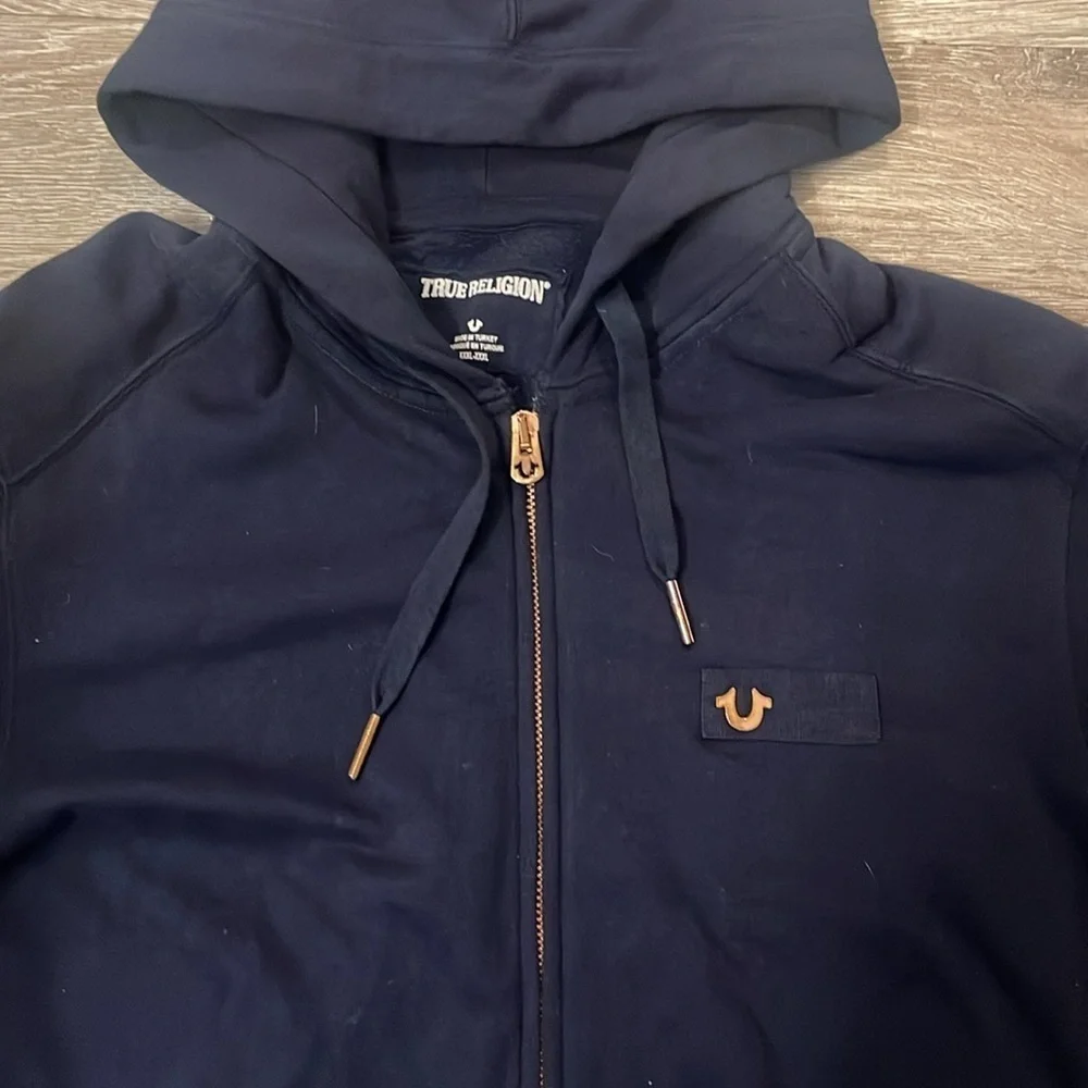 TRUE RELIGION Mens Navy Zip up Hoodie Jacket. Size xxxl